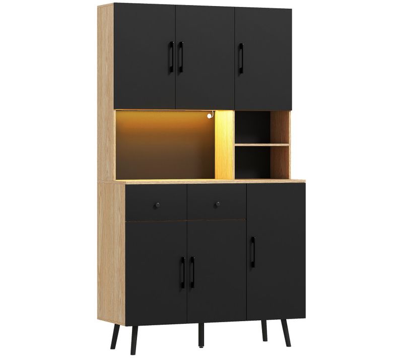 Buffet Haut Armoire De Cuisine Lumineux Forkan Effet Bois Clair