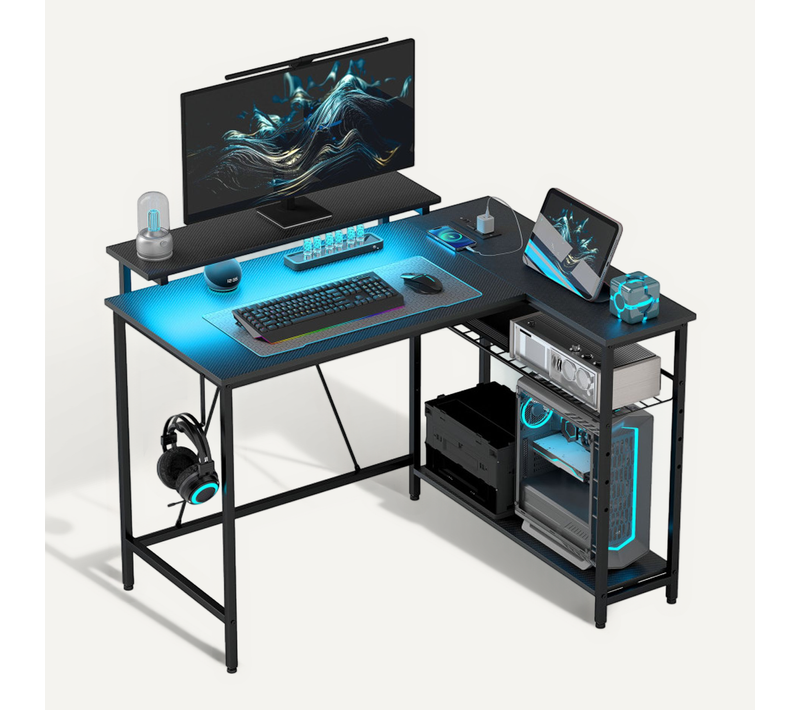 Bureau D’angle Réversible LED Ahrsa Noir