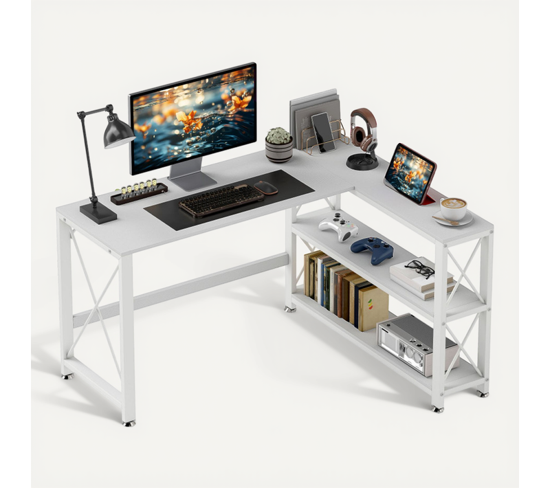 Bureau D’angle Modulable Multi-rangement Luiza Blanc