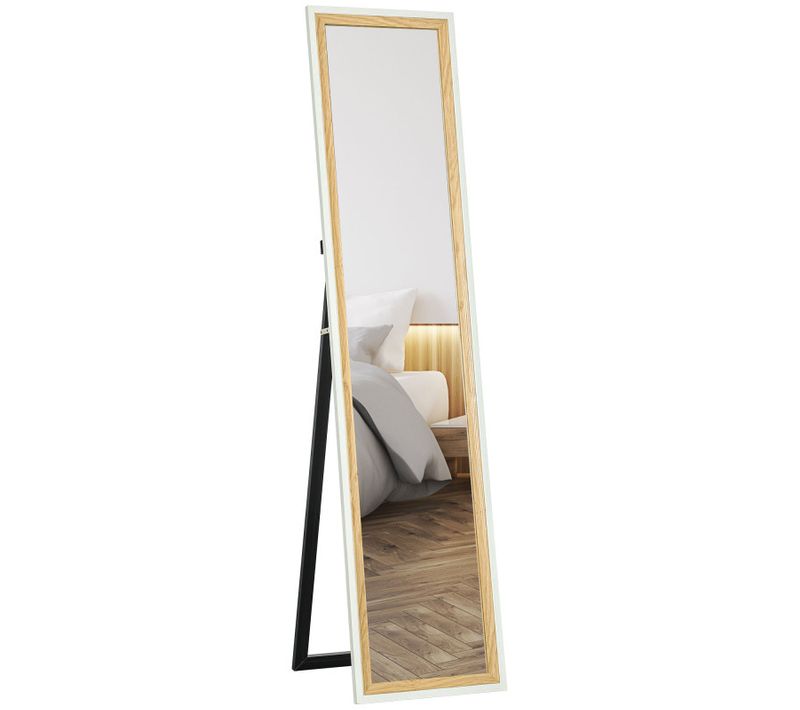 Miroir Sur Pied Ou Mural 37 X 157 Cm Peter Blanc Et Bois Clair
