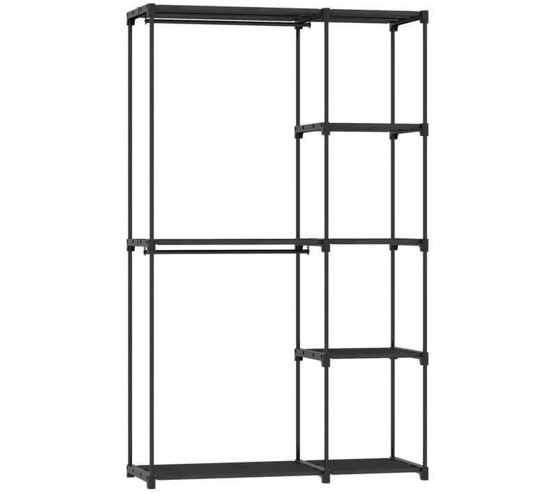 Armoire Penderie 2 Barres De Suspension 6 étagères Lucky Noir