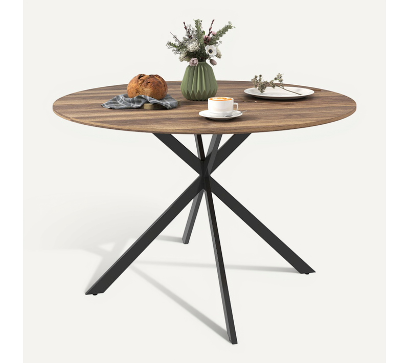 Table à Manger Montéa Ronde En Bois Style Industriel Noyer Noir Pour 4 Personnes