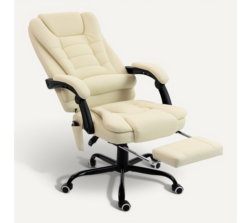 Fauteuil De Bureau Norell Massant Ergonomique Avec Repose-pieds Intégré Design Confortable En Beige
