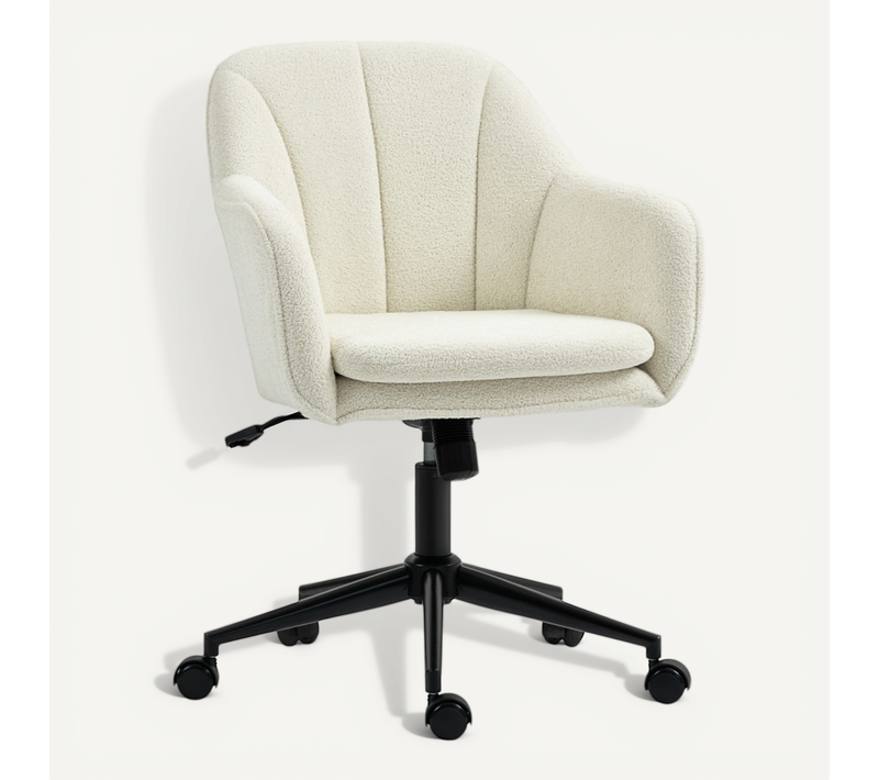 Chaise De Bureau Kaline Design élégant Confort Ergonomique Tissu Bouclette Beige Clair Acier Noir