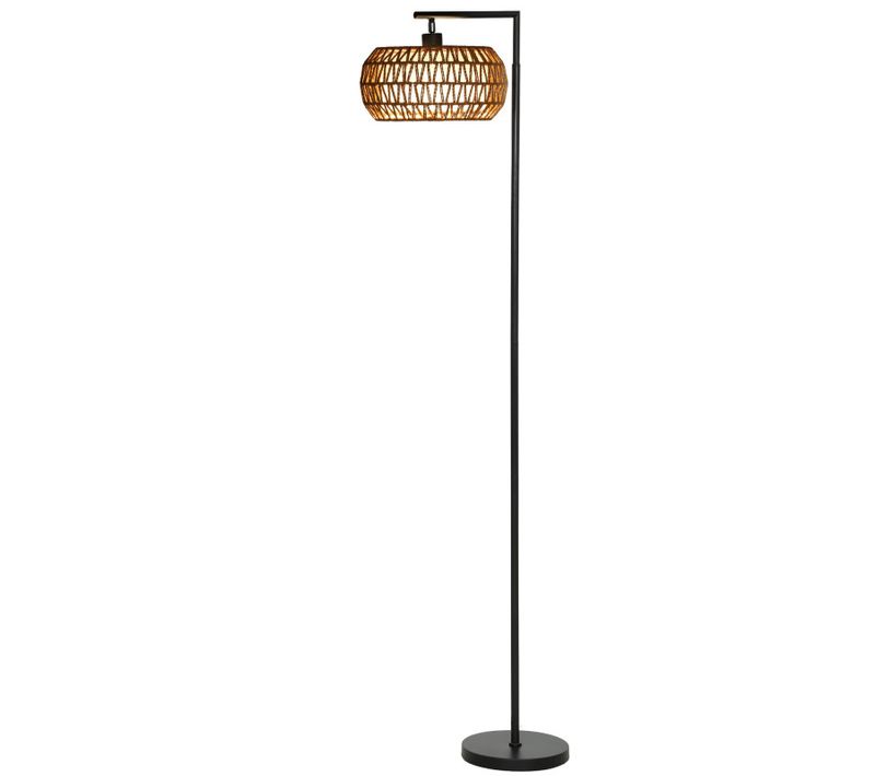 Lampadaire Vortan Ambiance Bohème Métal Noir Abat-jour Tressé