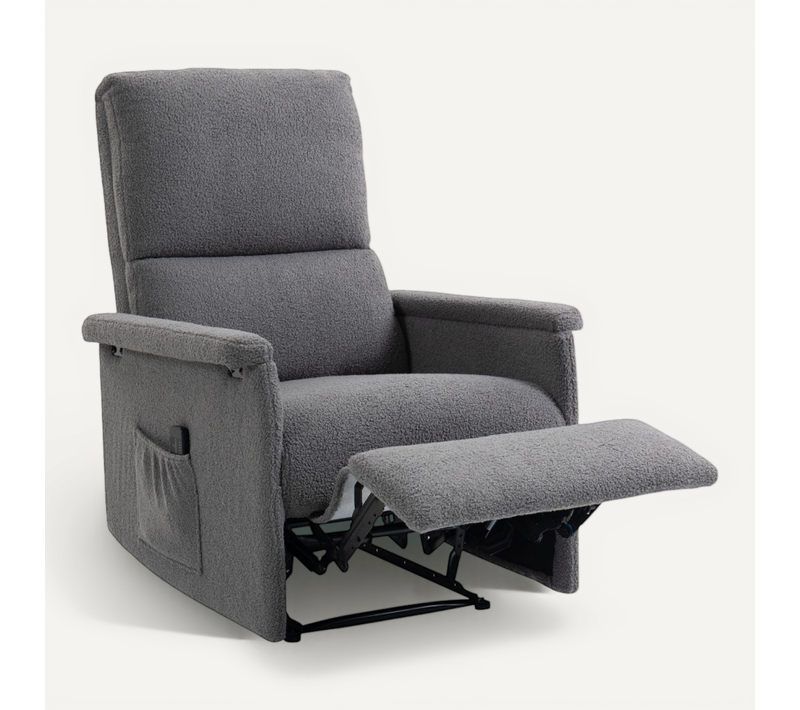 Fauteuil Massant Xandor Relaxation Confort Inclinable Repose-pieds Tissu Polaire Gris Clair