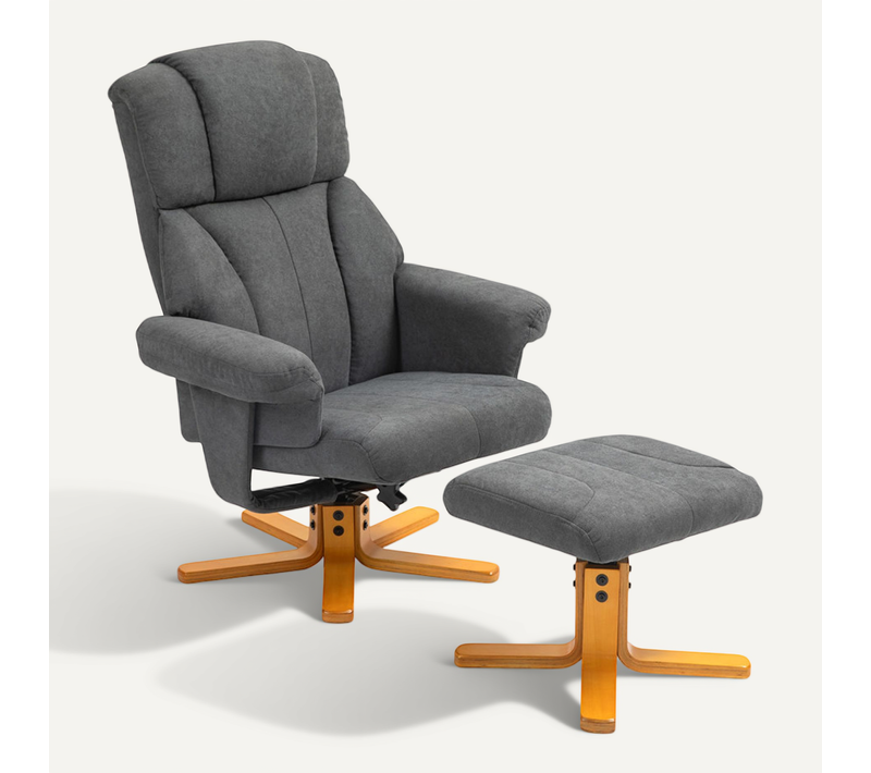 Fauteuil Relax Virex Confort Inclinable Repose-pieds Flanelle Gris Design élégant Salon Maison