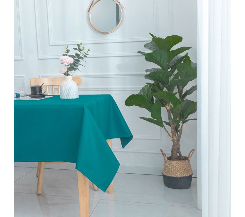 Nappe Carrée Et Enduite Antitache - 180x180 Cm - Bleu Paon
