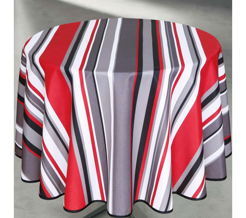Nappe Ronde Anti Taches à Rayures - 160x160 Cm - Rouge