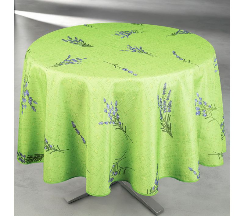 Nappe Anti-tâche Ronde Motif Lavande - 160x160 Cm - Vert