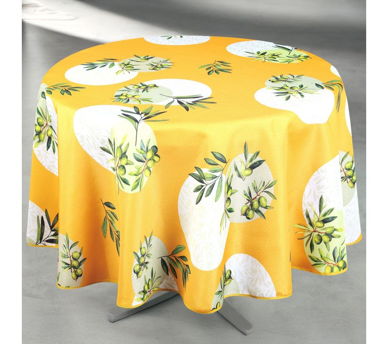 Nappe Anti-tâche Ronde Motif Olive - 160x160 Cm - Jaune