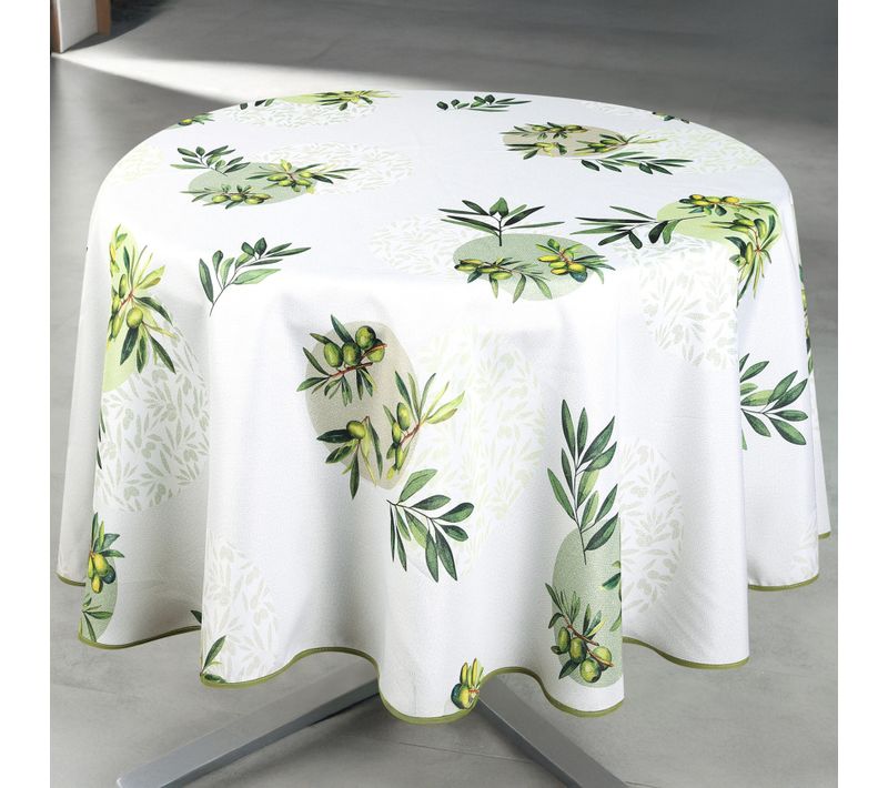 Nappe Anti-tâche Ronde Motif Olive - 160x160 Cm - Vert
