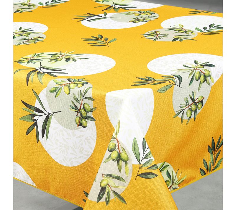 Nappe Anti-tâche Rectangulaire Motif Olive - 145x240 Cm - Jaune