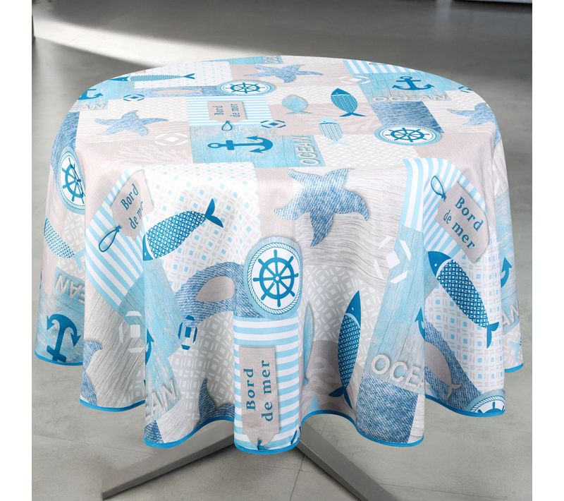 Nappe Anti-tâche Ronde Motif Marin - 160x160 Cm - Bleu