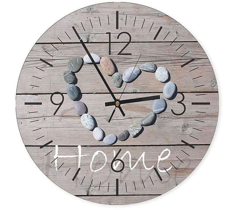 Horloge Murale En Bois Avec Cœur De Galets Pour La Maison 60 X 60 Cm Bois Clair