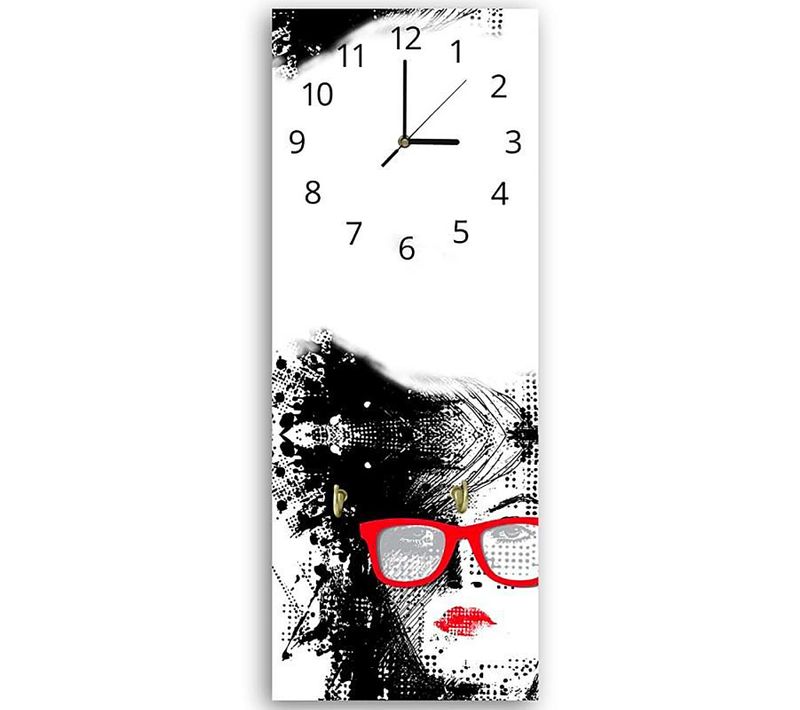 Horloges Murales Avec Patères Femme Lunettes 25 X 65 Cm Blanc