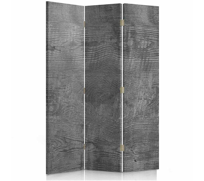 Paravent Design Gris Bois 3 Panneaux Pour Intérieur Chic 110 X 150 Cm - 2 Faces R° V° + 360° Gris