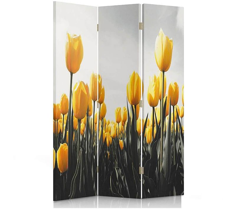 Paravent Décoratif Tulipes Jaunes Pour Une Ambiance Zen 110 X 150 Cm - 2 Faces R° V° + 360° Jaune