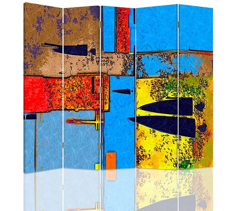Paravent Paysage Pervers Coloré Et Original Pour Intérieur 180 X 150 Cm - 2 Faces R° V° + 360° Bleu