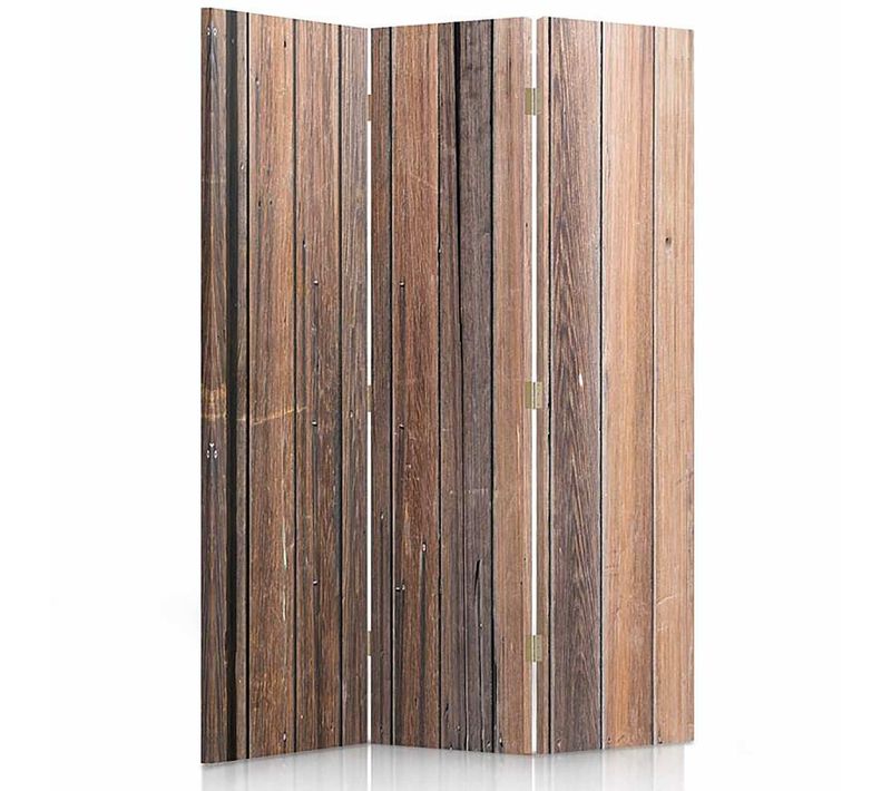 Paravent En Bois Style Rustique 3 Panneaux - Intérieur Chic 110 X 180 Cm - 1 Face Déco Marron