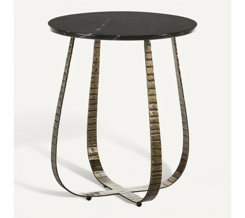 Table D’appoint En Marbre Noir Et Métal Doré 50x50x62