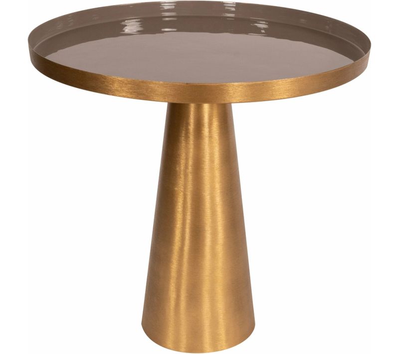 Table D’appoint Embase Ronde Doré Plateau Gris Taupe D51cm
