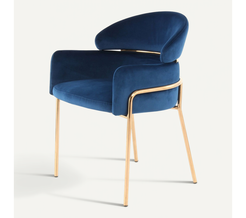 Fauteuil Rembourré Couleur Bleu Pieds Dorés