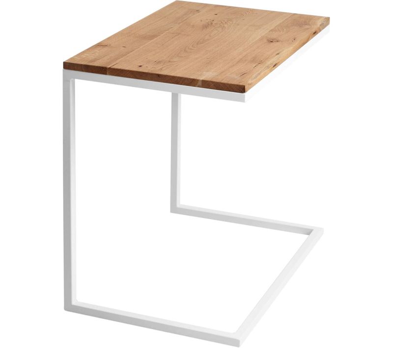 Table Basse Rectangulaire Métal Blanc Et Bois Chene Massif