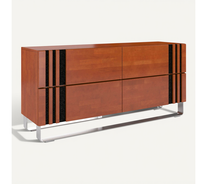 Commode Bois Massif Bois Clair Et Argent 160x46x77cm