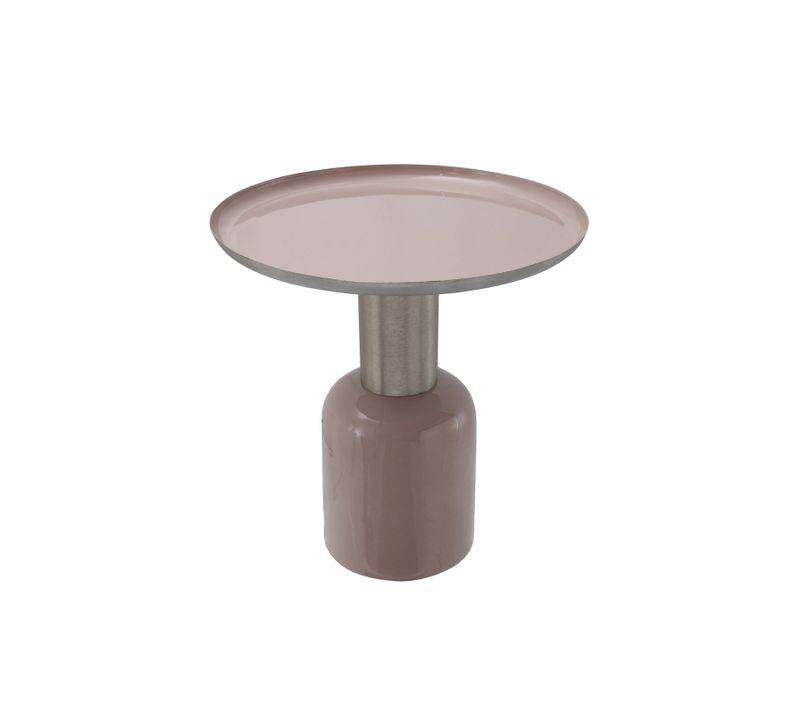 Table D’appoint Ronde Métal Rose Et Argent 49,5x49,5x52cm