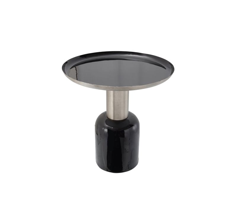 Table D’appoint Ronde En Métal Noir Argent 49,5x49,5x52cm
