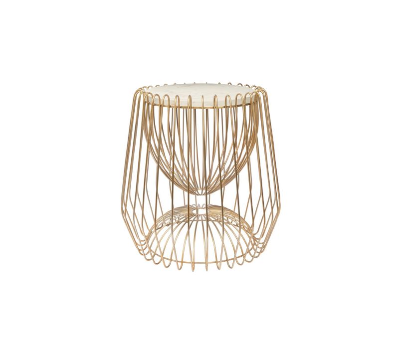 Table D’appoint Ronde En Marbre Blanc Et Laiton 50x50x51cm