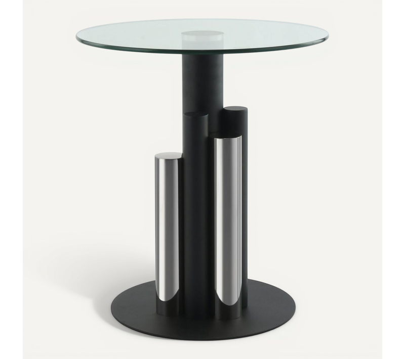 Table D’appoint Ronde En Verre Argent Et Clair 46x46x52cm