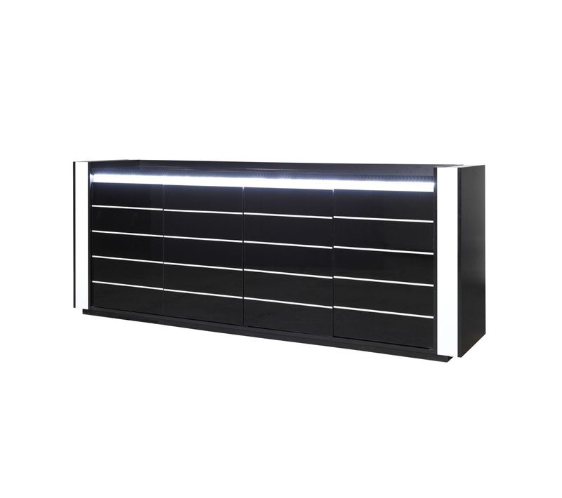 Buffet Bahut Lina Noir Et Blanc Avec LED – 4 Portes