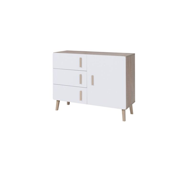 Petit Buffet Oslo - Style Scandinave - Coloris Chêne Et Blanc - 100 X 78 X 40 Cm