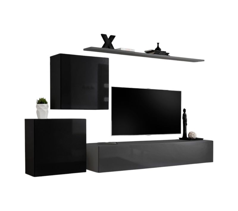 Ensemble Meuble Salon Switch V Design, Coloris Gris Et Noir Brillant.