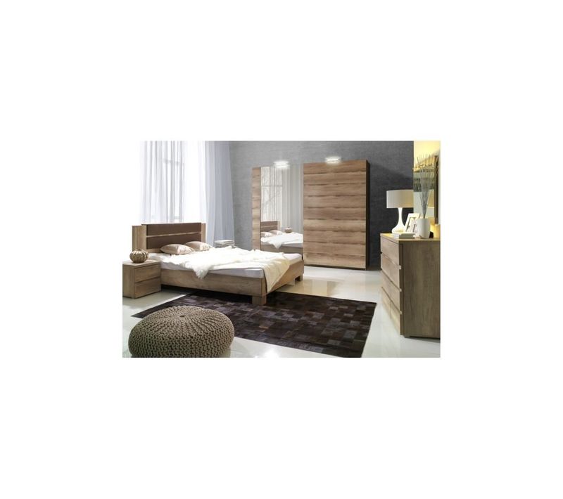 Ensemble Design Pour Chambre à Coucher Romi. Lit Avec Sommier 180x200 Cm, Deux Tables De Chevet Et