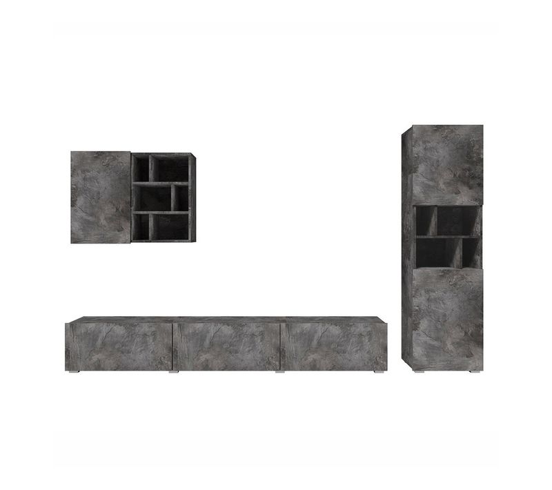 Ensemble De Meubles De Salon Narva - Coloris Ardoise - Meuble TV + Meuble Suspendu + Vitrine