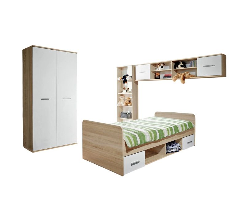 Chambre Complète Enfant, Ado - Denver - Armoire, Lit, Bibliothèque Et Étagère