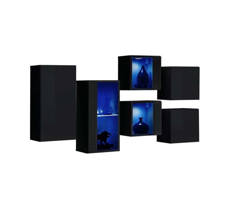 Ensemble Meubles De Salon Switch Sbiv Design. Coloris Noir Brillant. Système LED Intégré.