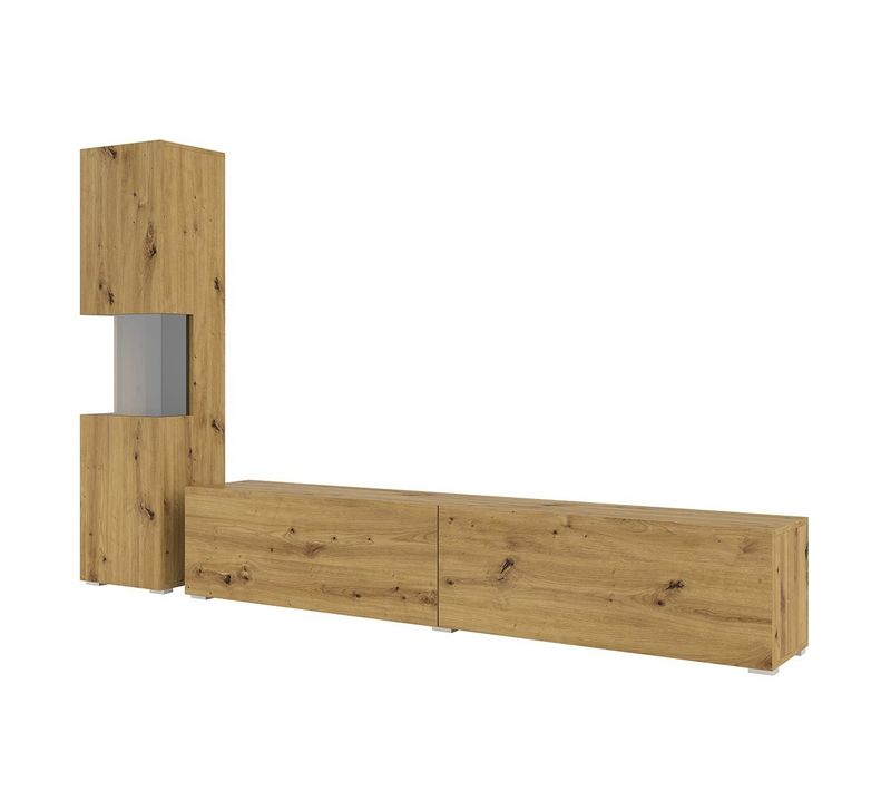 Ensemble Meuble TV Et Vitrine Collection Eva. Couleur Chêne Et Noir.