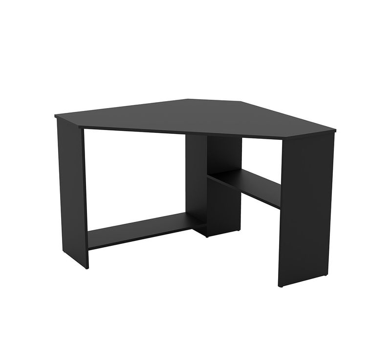 Bureau D'angle Karo – Noir Mat – Design Compact Avec Rangements Intermédiaires