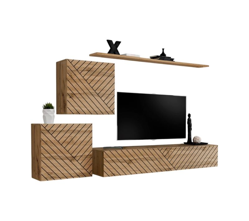 Ensemble De Meubles Design De Salon Switch V, Coloris Chêne Wotan Finitions Fraisées.