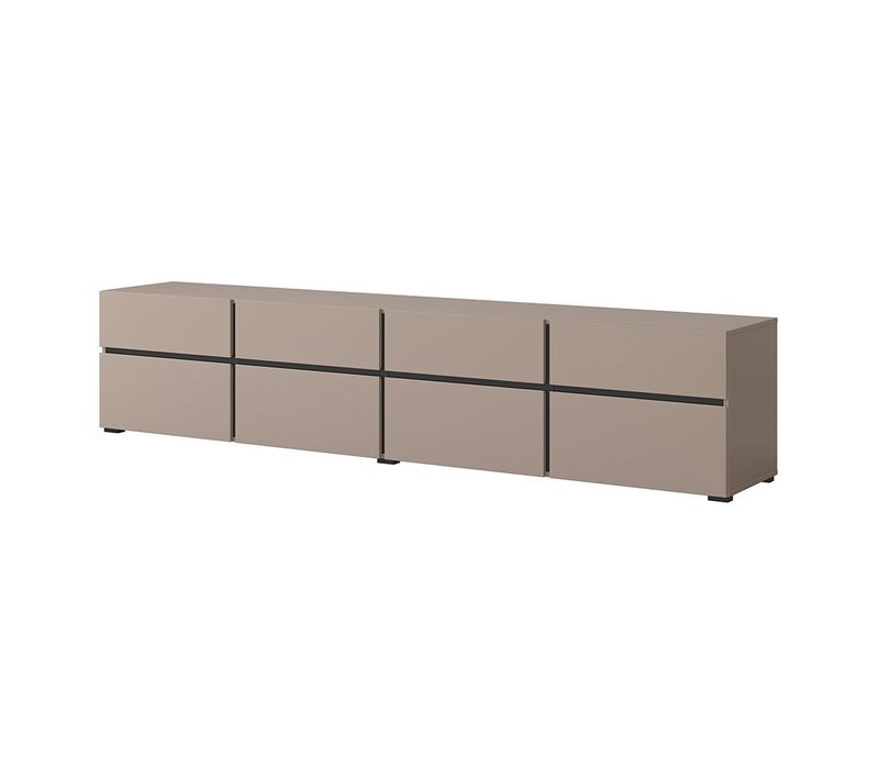 Meuble TV XL Coloris Beige Et Noir 225cm Collection Havana. Meuble Design Avec 4 Portes Et 4 Tiroir
