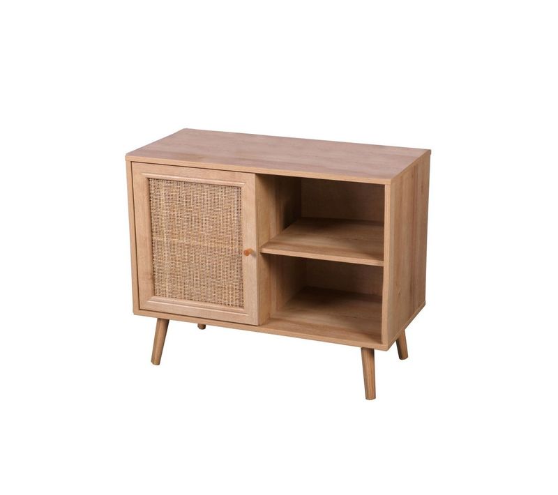 Commode Alta Chêne Clair Avec Porte En Rotin – Design Scandinave Et Rangement Pratique