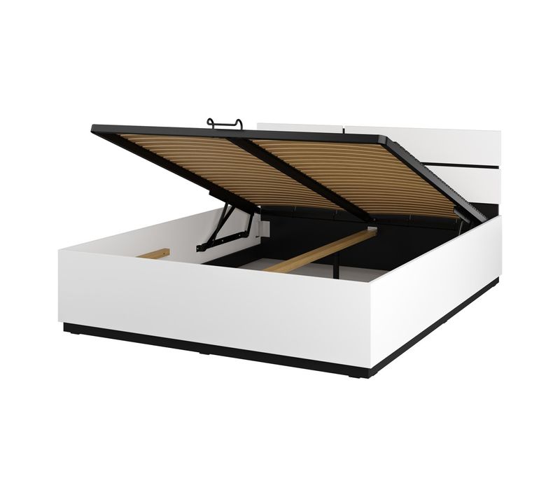 Lit Coffre Havana 180x200 Cm - Blanc Et Noir – Lit Moderne Avec Rangement Intégré
