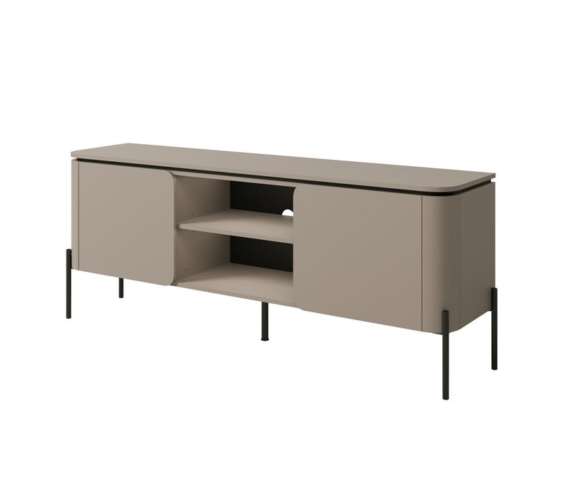Meuble TV Bella 2 Portes – Finition Congo Mat – Design Arrondi Et Pieds Métal Noirs