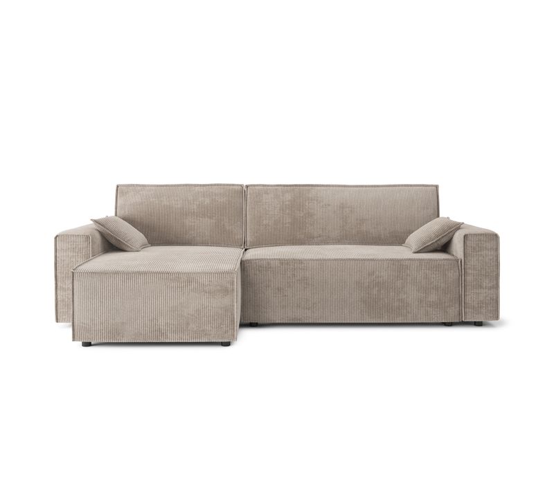 Durif - Canapé D'angle Réversible Convertible 4 Places En Velours Côtelé - Grège