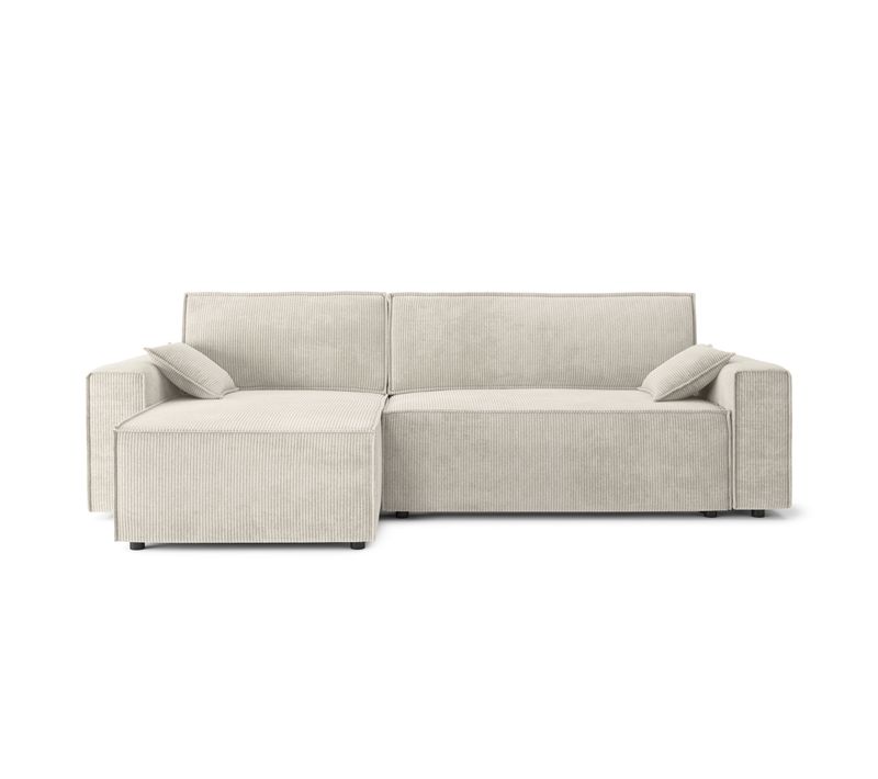 Durif - Canapé D'angle Réversible Convertible 4 Places En Velours Côtelé - Beige