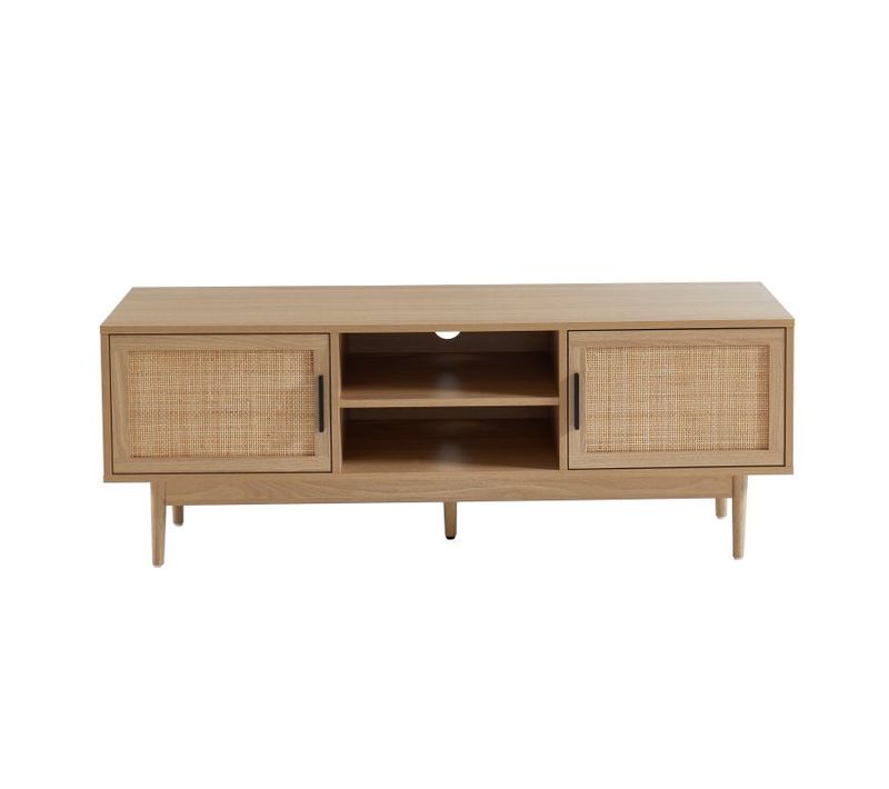 Zircon - Meuble TV Effet Chêne Et Cannage Rotin 130cm